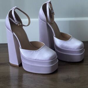 Lilac Satin Platform Heels